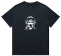 Tambourine Genius heavyweight men’s tee shown front, graphic of a front‑man with parka, bucket hat and tambourine