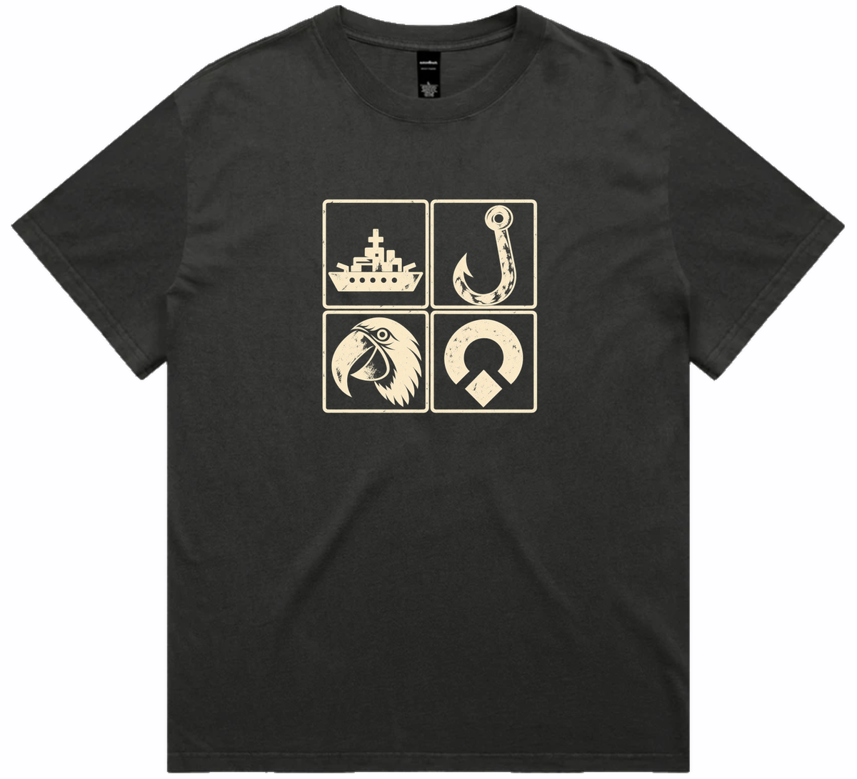 Cornerstone heavyweight men’s tee displayed front‑on with sepia‑tone graphic and blank back and sleeves