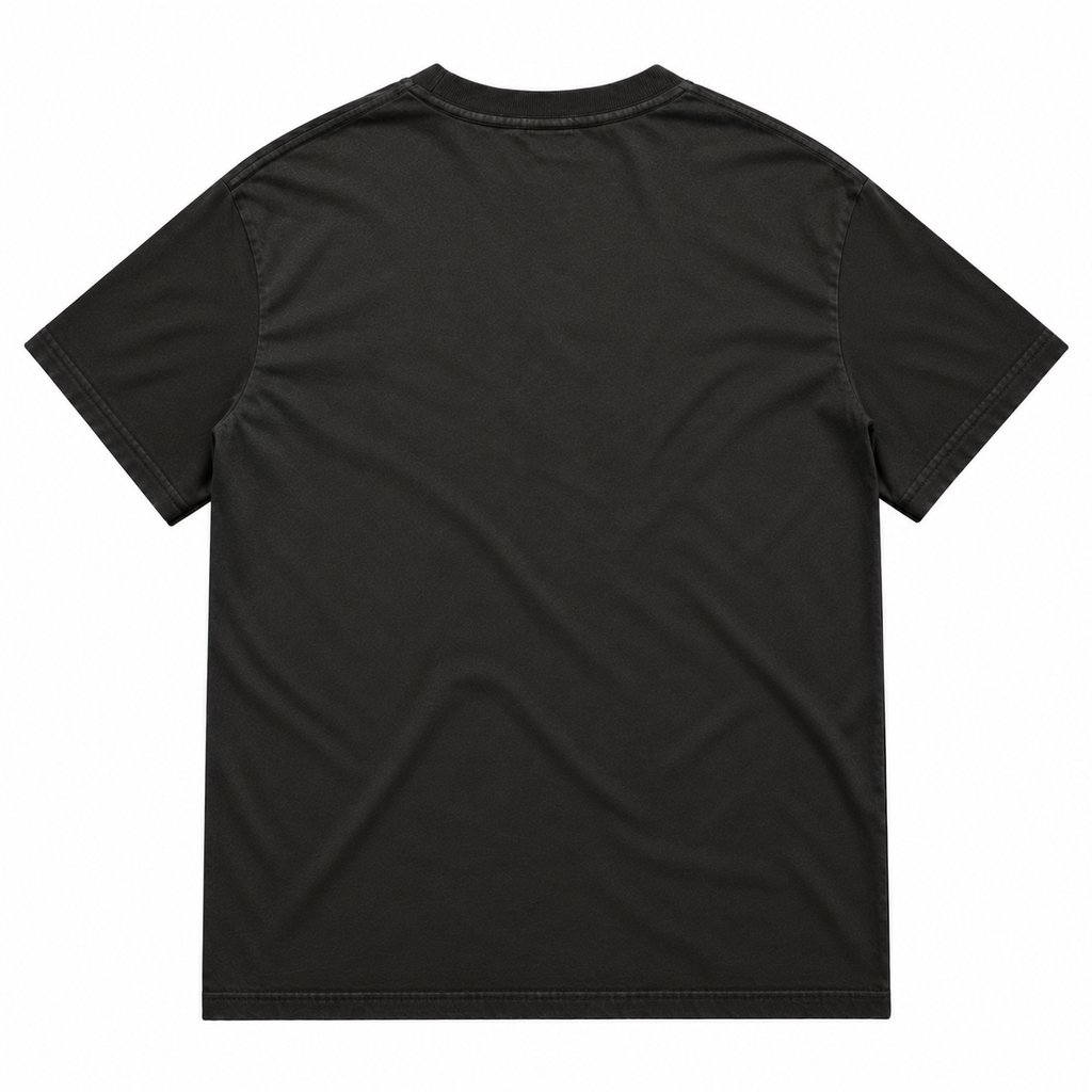 Heavyweight men’s Cigarettes & Alcohol T‑shirt back view, solid fabric, short sleeves, crew neck, no graphics on back