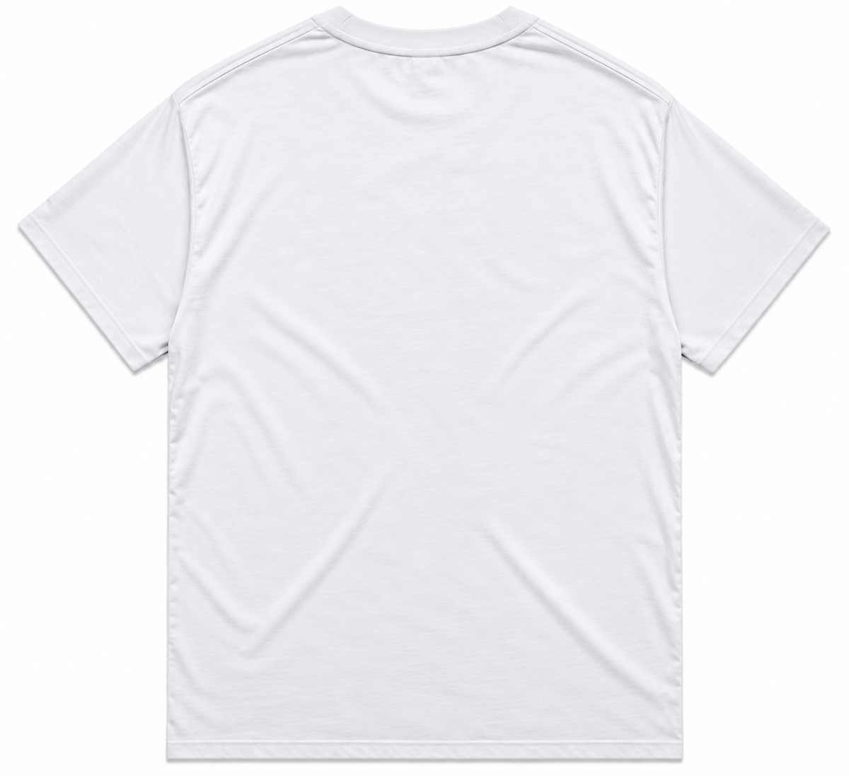 Arizona Bay Surf Life Saving Club men's tee, back view, white fabric with blank back and sleeves, crisp stitching