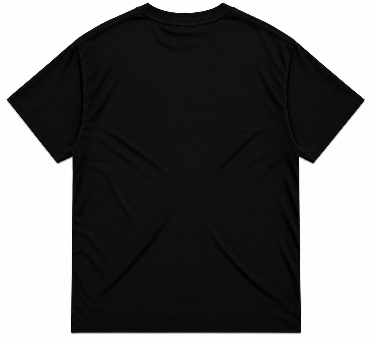 Back view of the Cornerstone Men’s tee in black, showing blank rear and sleeves with sepia‑tone front graphic