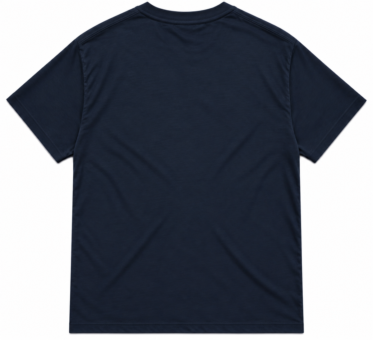 Back view of the Cornerstone men's tee in navy, showing blank back and sleeves.
