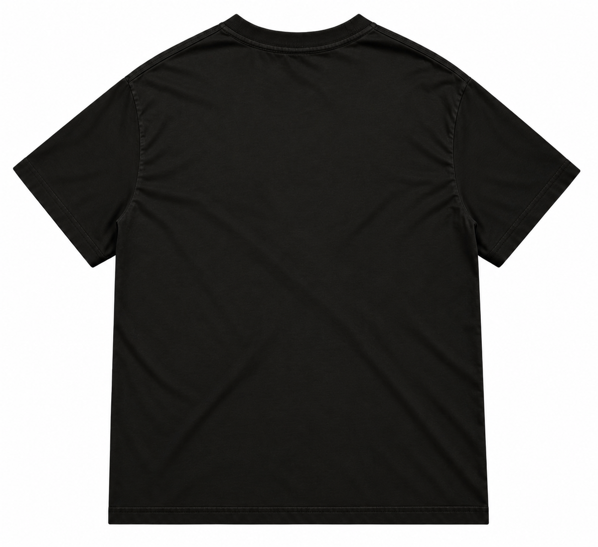 Back view of the black Tambourine Genius heavyweight men's tee, showing blank back and sleeves, smooth 280 gsm fabric