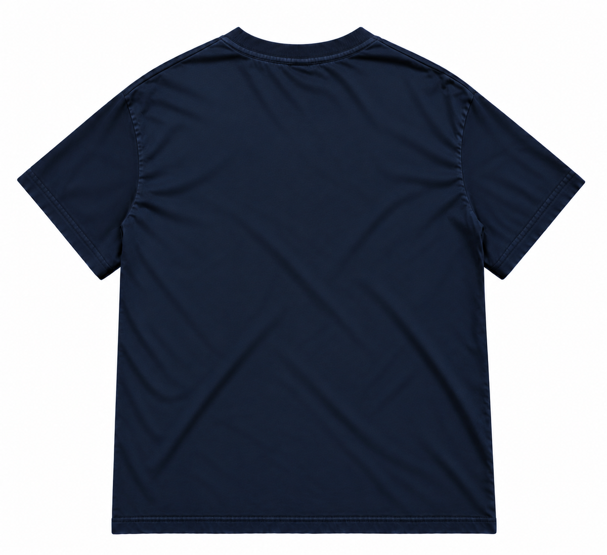Back view of the Tambourine Genius men’s T‑shirt in navy, showing blank back and sleeves with 280 gsm fabric
